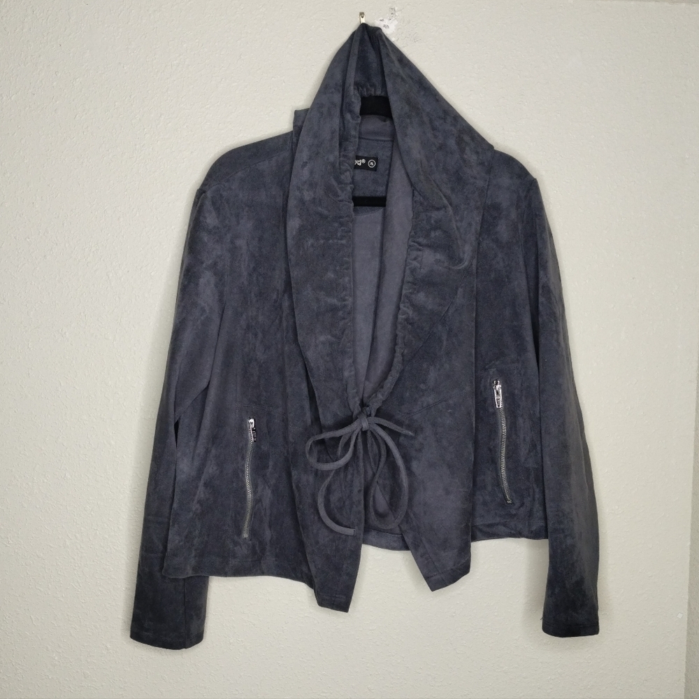 BLANKNYC Supernova Gray Faux Suede Tie Front Hooded Jacket Size XL